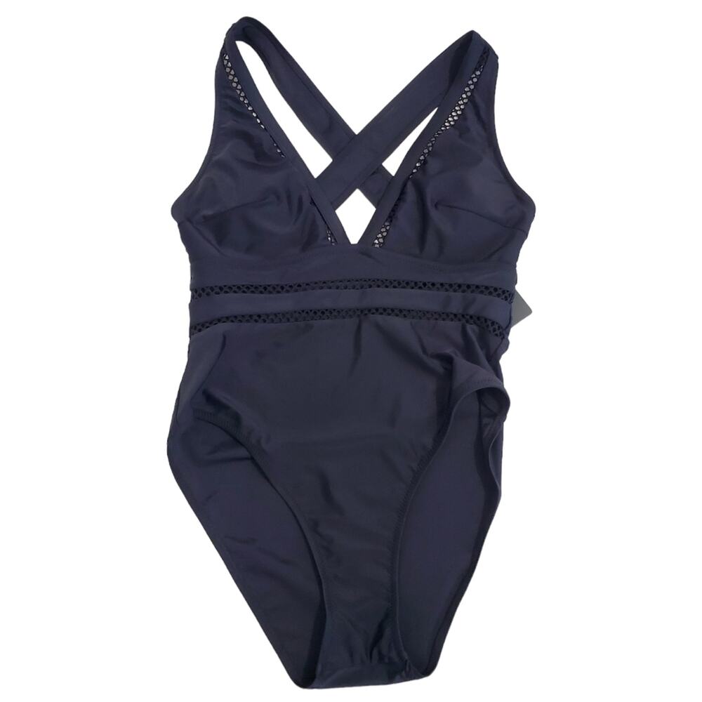 NWT Tempt Me Plunge V-Neck Laser Cut One Piece Swimsuit